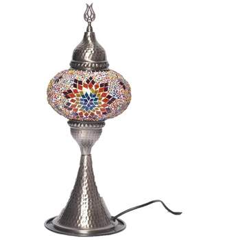 Kafthan 16 in. Handmade Elite Multicolor Star Mosaic Glass Table Lamp with Brass Color Metal Base