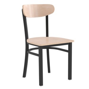 Emma and Oliver Industrial Dining Chair with Rolled Steel Frame and Solid Wood Seat - 500 lbs. Static Weight Capacity - 1 of 4