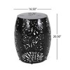 Iron-cut Outdoor Side Table with Tropical Palm Leaf Pattern, Minimalist Barrel-Shaped Patio End Table, Outdoor End Tables -Christopher Knight Home - 3 of 4