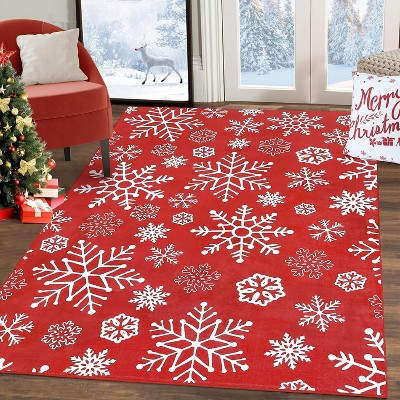 Christmas Snowflake Area Rug Machine Washable Indoor Decorative Rug