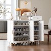 Elegant Shoe Cabinet with Arched Doors and Drawer, Cream Style Storage Sideboard with Adjustable Shelves and Solid Wood Legs for Entryway - 2 of 4