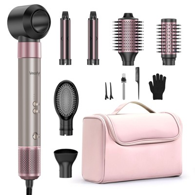 7 in 1 Hair Dryer Brush with Travel Bag for Fast Drying/Straightening/Curling, Mutil-Use Blow Dryer Brush,Hair Styler for Women,Negative Ion,Pink