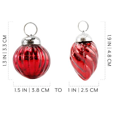Antiqued Dark Red Glass Finial Ornaments Set, 12 Pieces