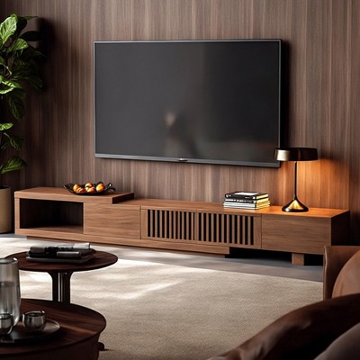 Luck Live 78.54in expandable TV stand with 2 drawers, 2 cabinet doors, one open storage, maximum 120 inches/Walnut color&Modern