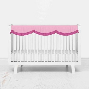 Bacati - Little Dino Girls Fucshia/Aqua Solid Long Crib Rail Guard Cover - 1 of 4