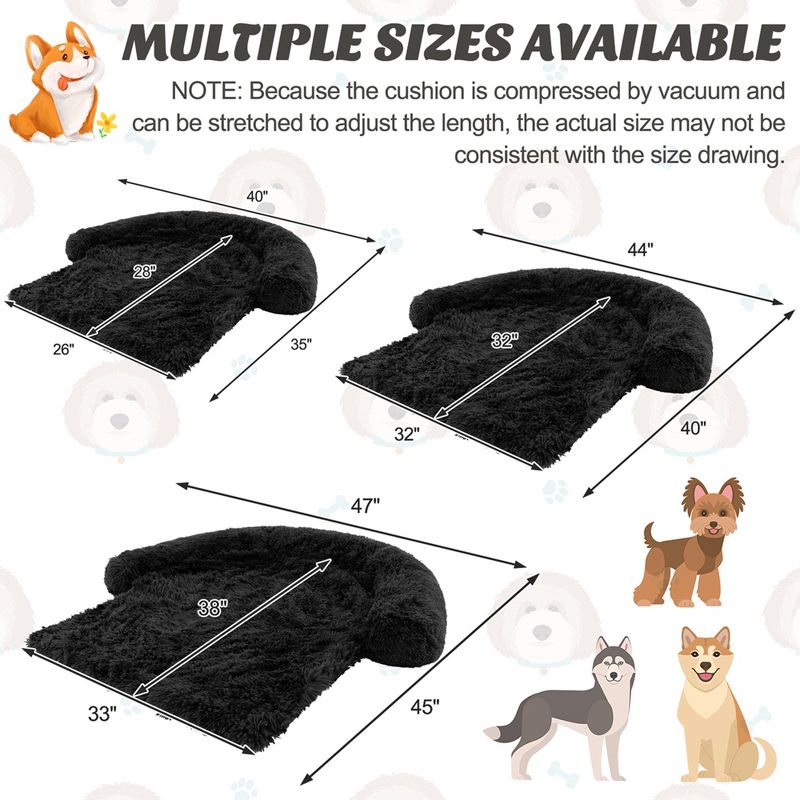 Costway Plush Calming Dog Couch Bed with Anti-Slip Bottom Plush Mat for Small/Medium/Large Dogs & Cats Black, 3 of 11