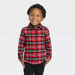 Toddler Boys' Long Sleeve Flannel Button-Up Shirt - Cat & Jack™ Red Plaid 5T