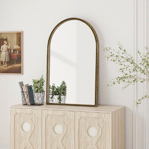Iron Art Retro Oval/Arched Mirror, Antique Effect Mirror, Wall Hanging Mirror for Bathroom/Bedroom/Living Room Decor, Silver/Gold - ModernLuxe - 1 of 4