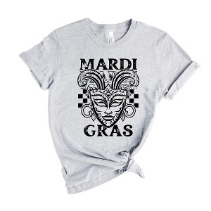 Simply Sage Market Women's Mardi Gras Mask Distressed Short Sleeve Graphic Tee - 1 of 3