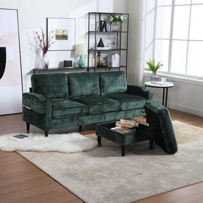 NicBex 3-Seater Chenille Sofa Couch with Removable Storage Ottoman & Cup Holders,Upholstered Sleeper Sofa for Living Room,Bedroom