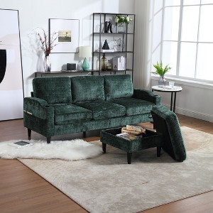 NicBex 3-Seater Chenille Sofa Couch with Removable Storage Ottoman & Cup Holders,Upholstered Sleeper Sofa for Living Room,Bedroom - 1 of 4