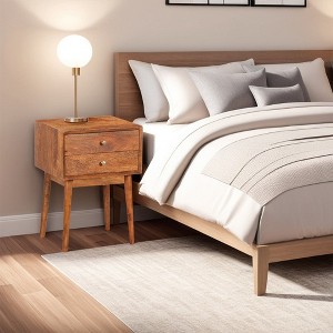 Royal Hampton Bedside Nightstand Table with 2 Drawers and Brass Knobs, Mango Wood Construction - 1 of 4