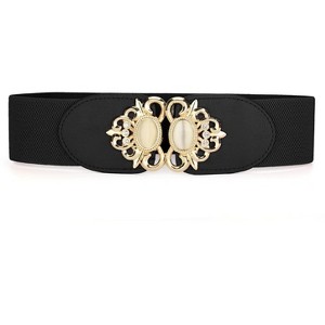INSPIRE CHIC Women's Faux Leather Beaded Rhinestone Inlaid Elastic Waist Belt - 1 of 4
