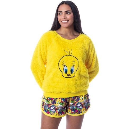 Looney Tunes Womens' Tweety Bird Sweater and Shorts Sleep Pajama Set (XS)  Yellow