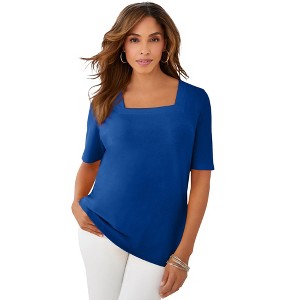 Jessica London Women's Plus Size Stretch Cotton Square Neck Tee - 1 of 4