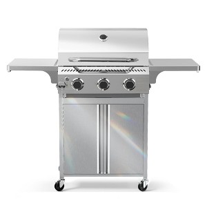 R.W.FLAME 3-Burner Propane Gas Grill with Side Burner, 24,000 BTU Stainless Steel BBQ, Cast Iron Grates & Baking Pan for Patio & Outdoor Cooking - 1 of 4