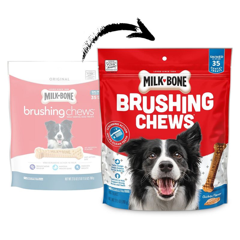 Milk-Bone Brushing Chicken Dental Chews Extra Value Dog Treats - Small/Medium - 27.5oz/35ct, 4 of 11