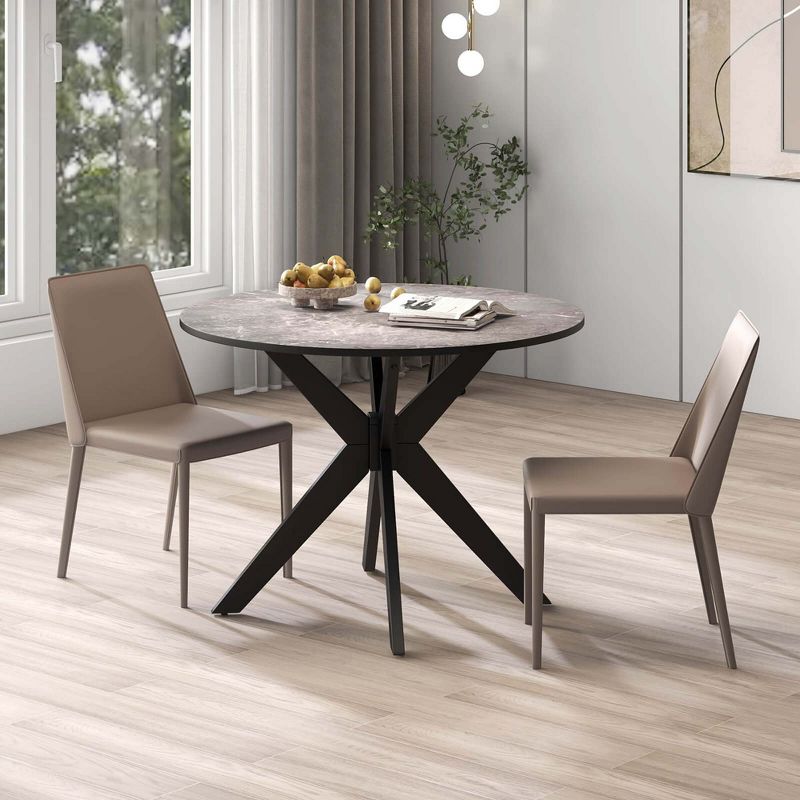 Costway Round Dining Table 36" Faux Marble Tabletop Rubber Wood Legs Kitchen White/Black, 2 of 11