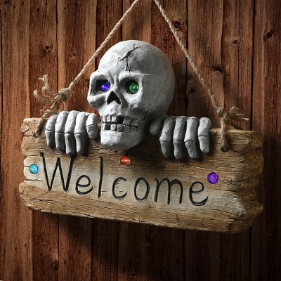 Decorative Halloween Accent Multicolor Darice Skeleton with Turn Back Now Sign