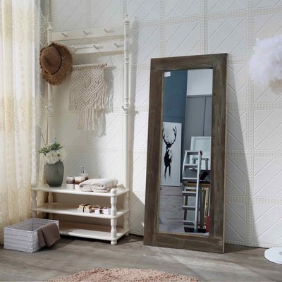 Lirago Distressed Solid Wood Wall Mirror Farmhouse/Rustic/Retro Mirror 57*23 Antique Brown