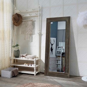 Lirago Distressed Solid Wood Wall Mirror Farmhouse Rustic Retro Mirror 57x23 Antique Brown - 1 of 4
