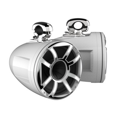 Wet Sounds REV 12 HD 12" Horn Loaded Compression Driver Tower Speakers with XS Grills & Stainless MINI Swivel Clamps, 400 Watts RMS, White, Pair