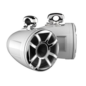 Wet Sounds REV 12 HD 12" Horn Loaded Compression Driver Tower Speakers with XS Grills & Stainless MINI Swivel Clamps, 400 Watts RMS, White, Pair - 1 of 4