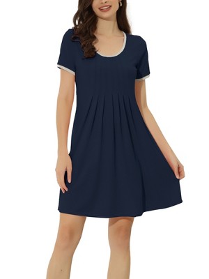 cheibear Women's U Neck Short Sleeve Lounge Dress Pajama Nightgown