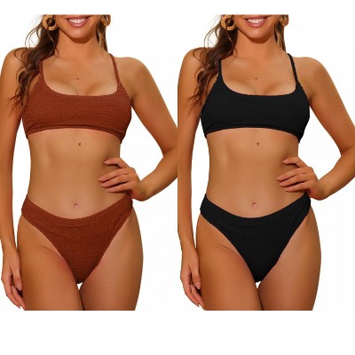 INSPIRE CHIC Women's Ribbed Adjustable Spaghetti Straps Sports Bikini Sets 2 Sets