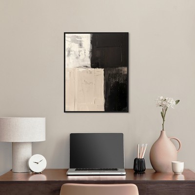 Abstract Black and Beige Canvas Wall Art with Black Frame, 25" x 21"