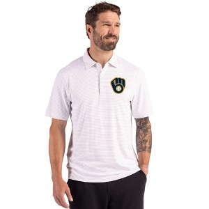 Milwaukee Brewers Cutter & Buck Forge Epic Confidence Fine Line Stripe Stretch Recycled Mens Polo - 1 of 1