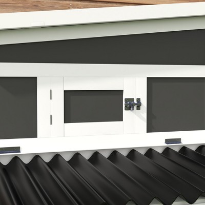 White and Gray Wooden Chicken Coop with Nesting Box and Run