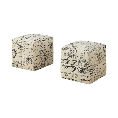 Transitional Tufted White Pouf Ottoman Set of 2