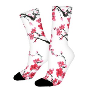 Plum Blossom Pattern Women Printed Crew Socks Funny Funky Socks Soft Polyester Novelty Gifts for Artists Men - 1 of 1