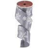 Northlight Gray and White Shimmering Snowflakes Wired Craft Christmas Ribbon 2.5" x 10 Yards - 3 of 4