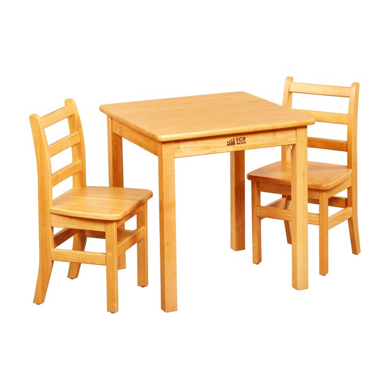 ECR4Kids 24in x 24in Square Hardwood Table with 24in Legs and Two 14in Chairs, Kids Furniture, 1 of 11