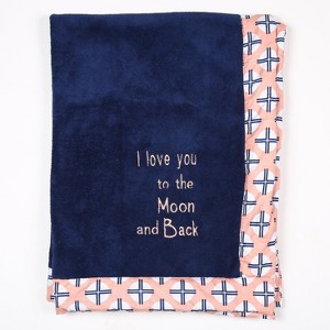 Bacati - Emma Coral/Navy Navy Love you to the Moon & Back Embroidered Blanket - 1 of 4