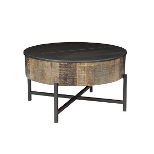 34" Mango Wood Rustic Vintage Coffee Table with Hidden Storage and Iron Base for Living Room, Functional Modern - 1 of 4