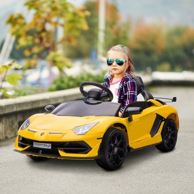 Yellow 12V Lamborghini Aventador Kids Ride-On Car with Scissor Doors