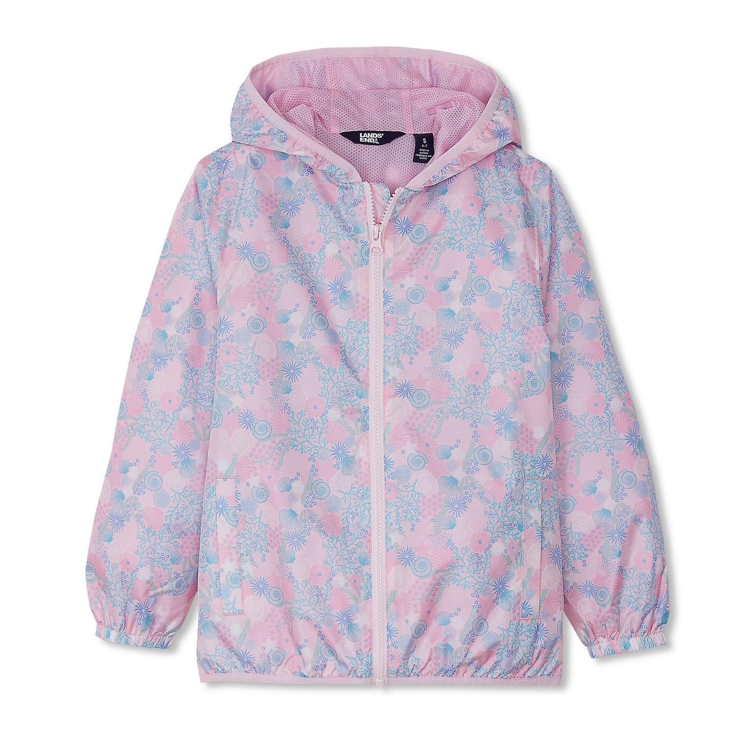 Детская куртка Lands' End Waterproof Hooded Packable Rain Jacket - Large - Floral/Pink/Cherry Blossom, цвет: С принтом — фото 1
