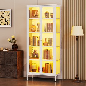 Bekrvio 67”H 3-Side Glass Display Cabinet With Lights,5-Layer Storage with Double Doors and Metal Frame for Collectibles, Ideal for Small Spaces - 1 of 4