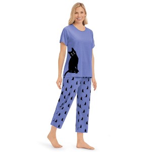 Collections Etc Peeking Kitten Capri Pj Set - 1 of 4