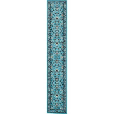 Turquoise and Ivory Synthetic Reversible Runner Rug