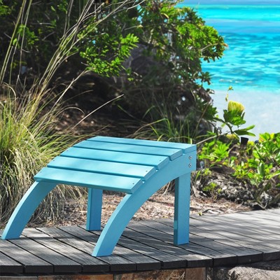 VisioGear Blue Adirondack Ottoman, Weather-Resistant Outdoor Footrest, Real Wood Look Plastic, Low Maintenance Patio Accent, 20*20*15.6