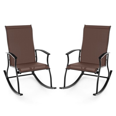 Tangkula Set of 2 Outdoor Rocking Chair Patio Rocker w/ Breathable Fabric Brown