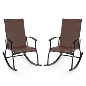 Tangkula Set of 2 Outdoor Rocking Chair Patio Rocker w/ Breathable Fabric Brown - 1 of 4