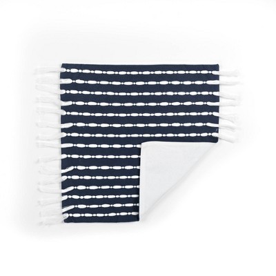 Boho Farmhouse Navy Cotton Tassel 20" Decorative Pillow Cover