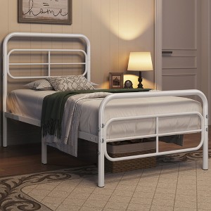 Yaheetech Modern Metal Platform Bed with Geometric Patterned Headboard - 1 of 4
