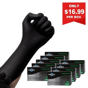 FINITEX Black Industrial 3D Diamond Texture Disposable Nitrile Gloves - 100, 300 & 1000 PCS, 8mil Heavy Duty Chemical Resistant Mechanic Gloves - 1 of 4