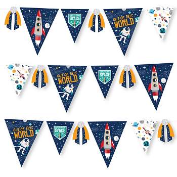 Big Dot of Happiness Blast Off to Outer Space - DIY Rocket Ship Baby Shower or Birthday Party Pennant Garland Decoration - Triangle Banner - 30 Pieces